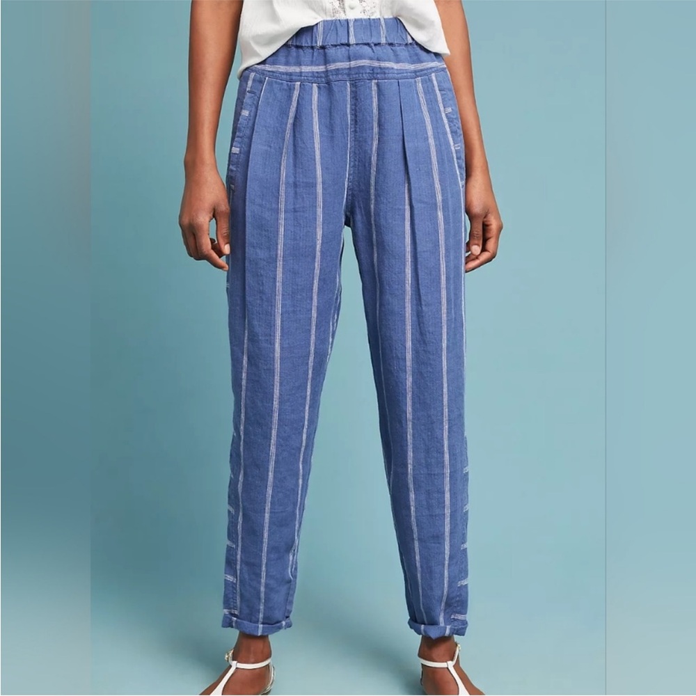 Anthropologie high rise linen pants blue stripe XS